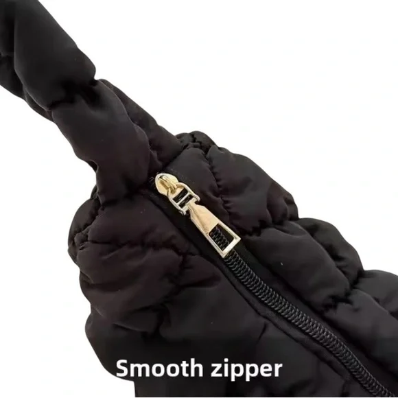 Bubble, puffy, quilted pleated, small cloud purse with shoulder strap. PURPLE - Picture 3 of 6